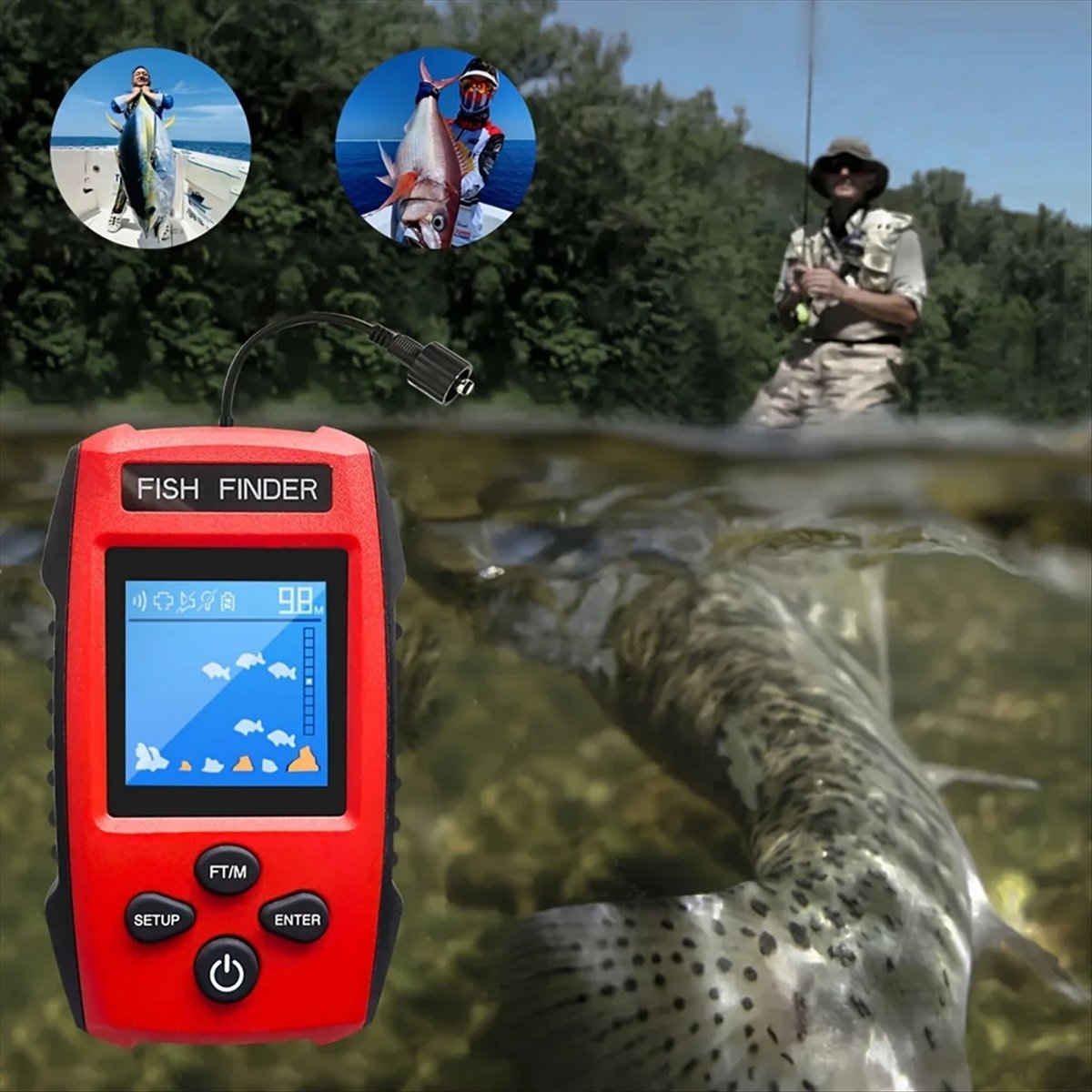Fishing Depth Finder - Trasduttore sonar cablato per ecoscandaglio LCD